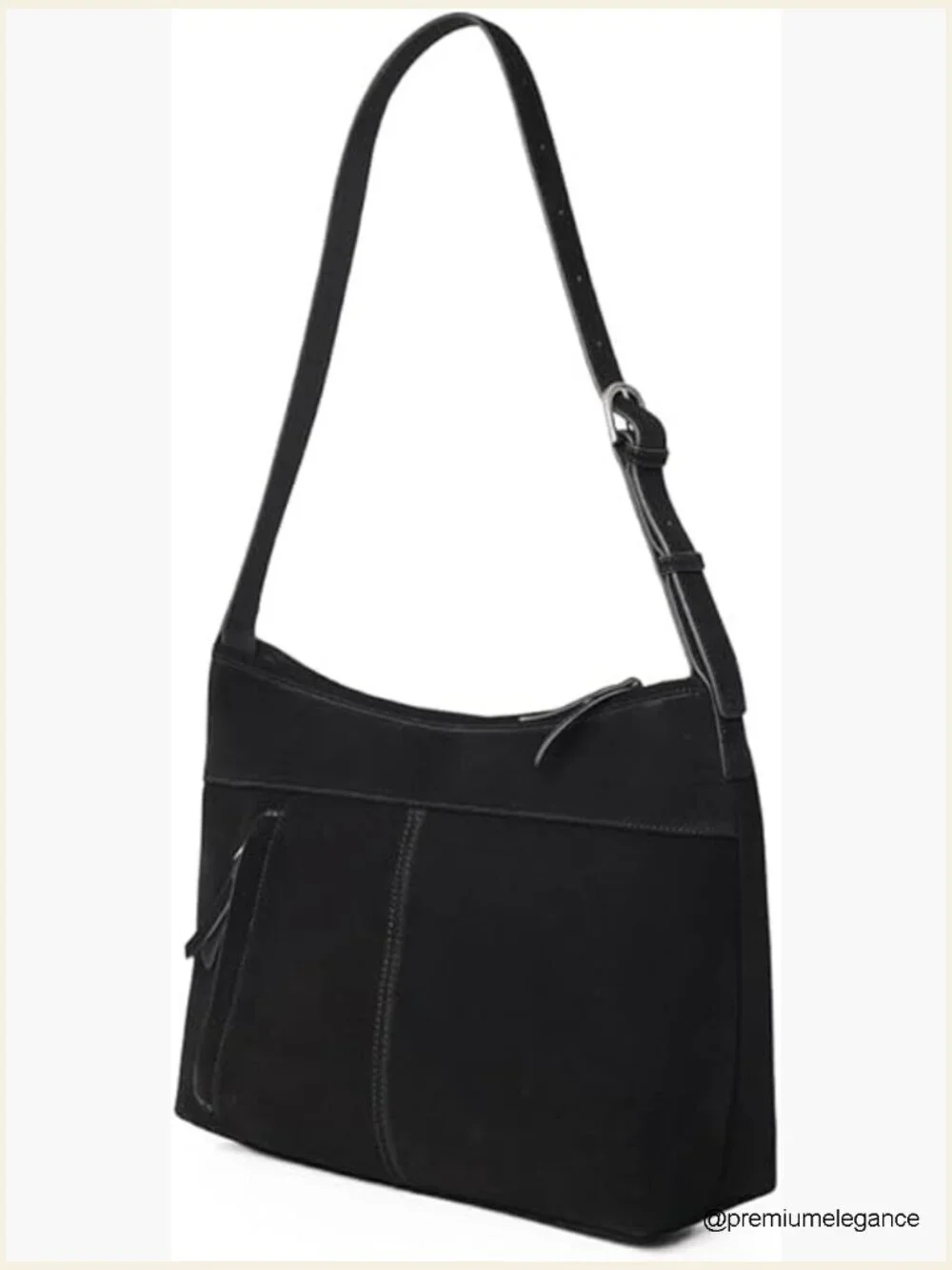Slouchy Suede Leather Shoulder Crossbody Hobo Tote Handbag Zip Top Front Pocket